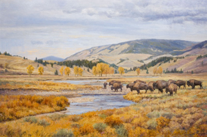 In the Valley of the Ancients" by Dan D'Amico, a wildlife landscape painting of bison.
