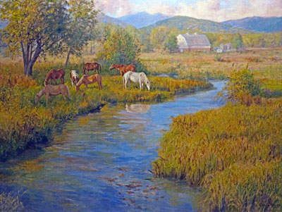 "The Bounty of Summer" by Dan D'Amico, a landscape painting of horses grazing.