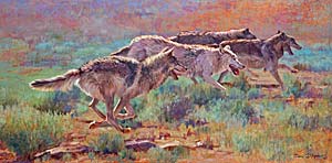 "On the Move" by Dan D'Amico, a wildllife painting of wolves.