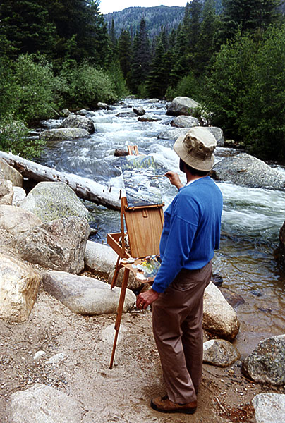Artist Dan DAmico painting in Rocky Mountain National Park.