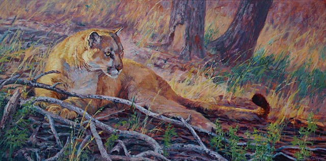 "Something Stirred" by Dan D'Amico, a wildlife painting of a cougar.