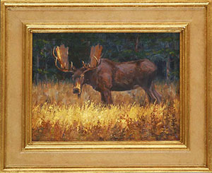 "Morning Shadows" by Dan D'Amico, a wildlife painting of a moose.