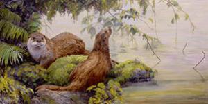 "Yin & Yang" by Dan D'Amico, a wildlife painting of river otters.