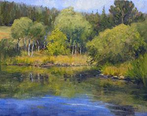 "Benjamin's Pond - Summer" by Dan D'Amico, a plein air landscape painting.