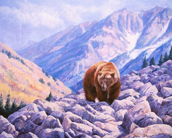 "On the Trail" by Dan D'Amico, a wildlife landscape painting of a grizzly bear.
