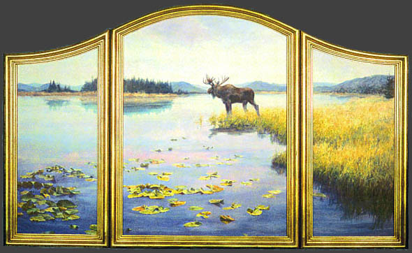 "Serenity" by Dan D'Amico, a wildlife landscape painting triptych.